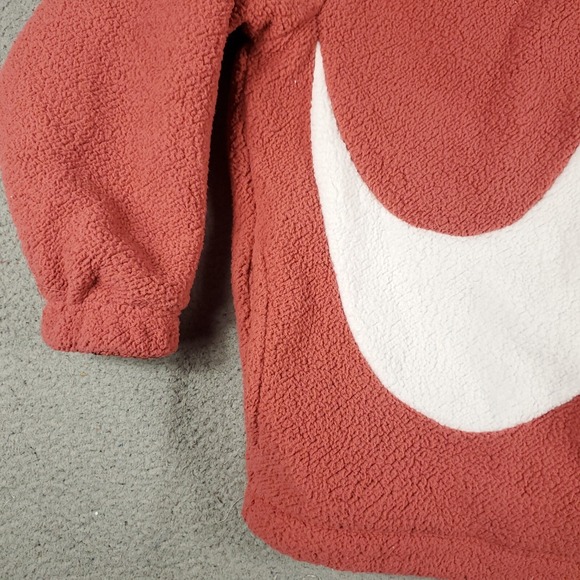 Nike Jacket Womens Small Pink Sherpa Fleece Reversible Big Swoosh Full Zip - Picture 3 of 11